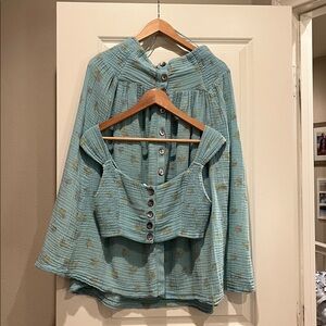 Free People Blue Floral Button Skirt Set